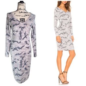 Chaser - Camo Long Sleeve V Neck Jersey Bodycon Dress - Size Medium